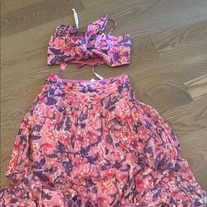 Rococo Sand Pink & Purple Print Two-Piece Ensemble xs top and small skirt